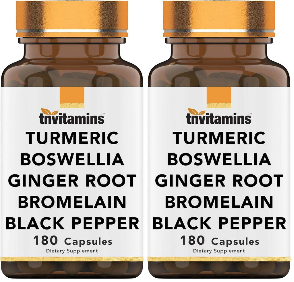 tnvitamins Turmeric & Boswellia Complex (180 Capsules) – Ginger Root, Bromelain & Black Pepper | Joint-Ease Formula | USA Made (Pack of 2)