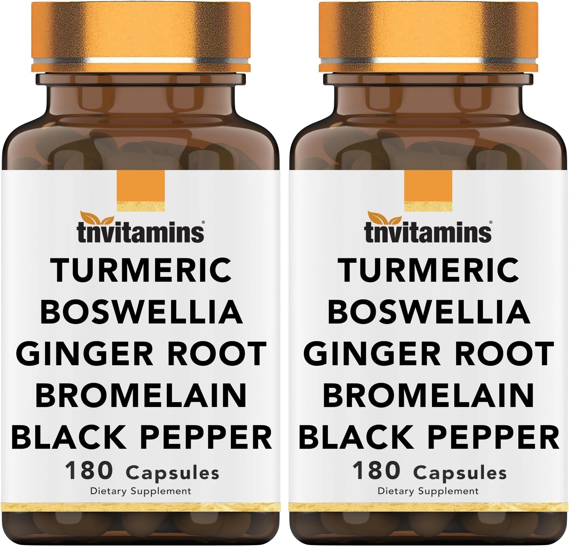 tnvitamins Turmeric & Boswellia Complex (180 Capsules) – Ginger Root, Bromelain & Black Pepper | Joint-Ease Formula | USA Made (Pack of 2)