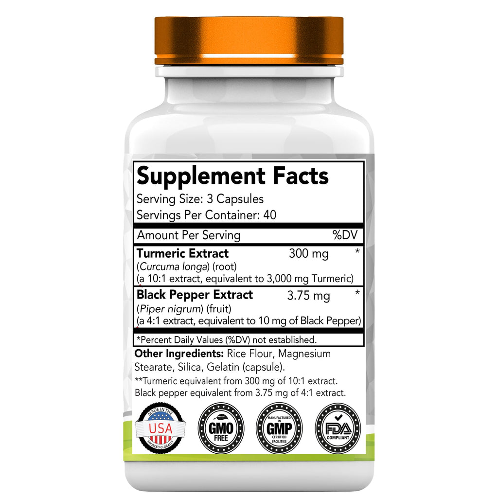 TNVitamins Turmeric Curcumin Capsules with Black Pepper - 3000 mg | 120 Capsules | Extra Strength | Non-GMO | Made in USA (Pack of 2)