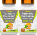TNVitamins Turmeric Curcumin Capsules with Black Pepper - 3000 mg | 120 Capsules | Extra Strength | Non-GMO | Made in USA (Pack of 2)