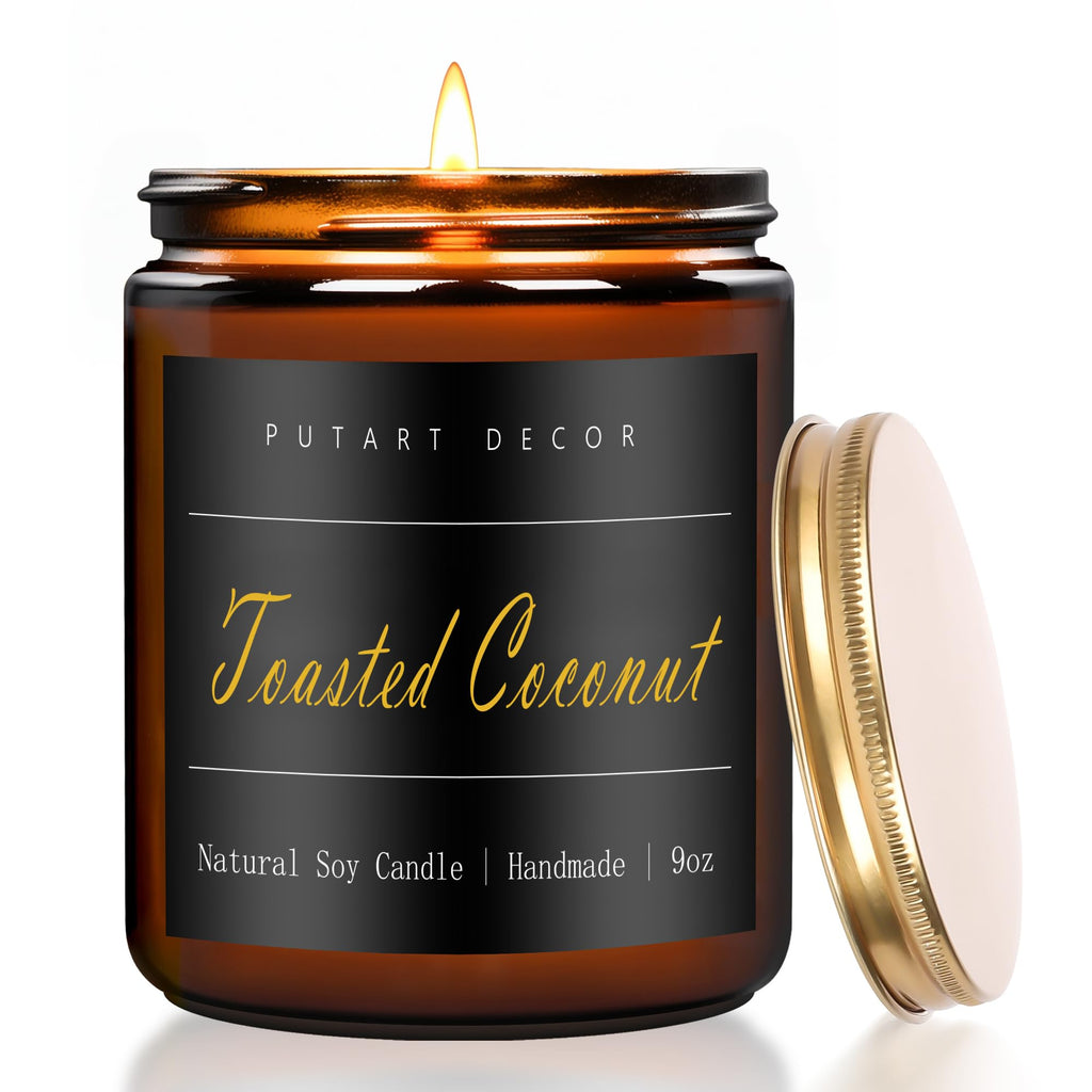 Putart Toasted Coconut Soy Candle 9oz – Non-Toxic, Long-Lasting Fragrance, Luxury Jar