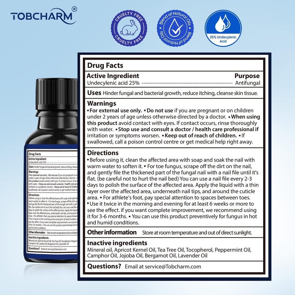 Tobcharm Toenail Fungus Treatment - 25% Undecylenic Acid, Extra Strength (2pcs)
