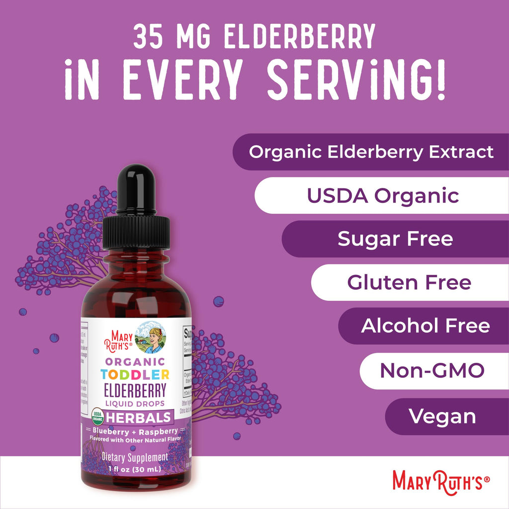 MaryRuth Organics Toddler Elderberry Syrup – USDA Organic, Sugar Free, 1 fl oz