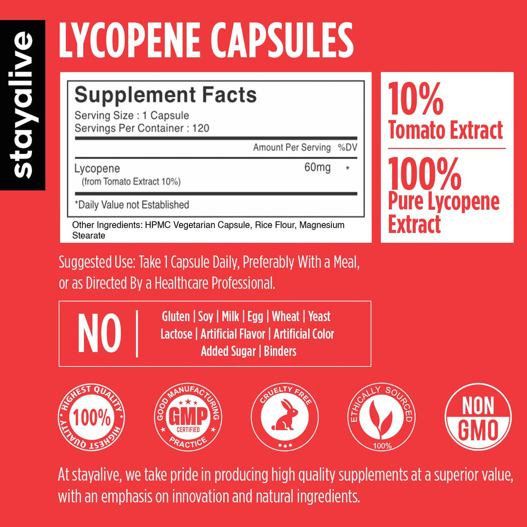 STAY ALIVE Lycopene Supplement for Men 60mg – 120 Veg Capsules | Non-GMO & Gluten Free