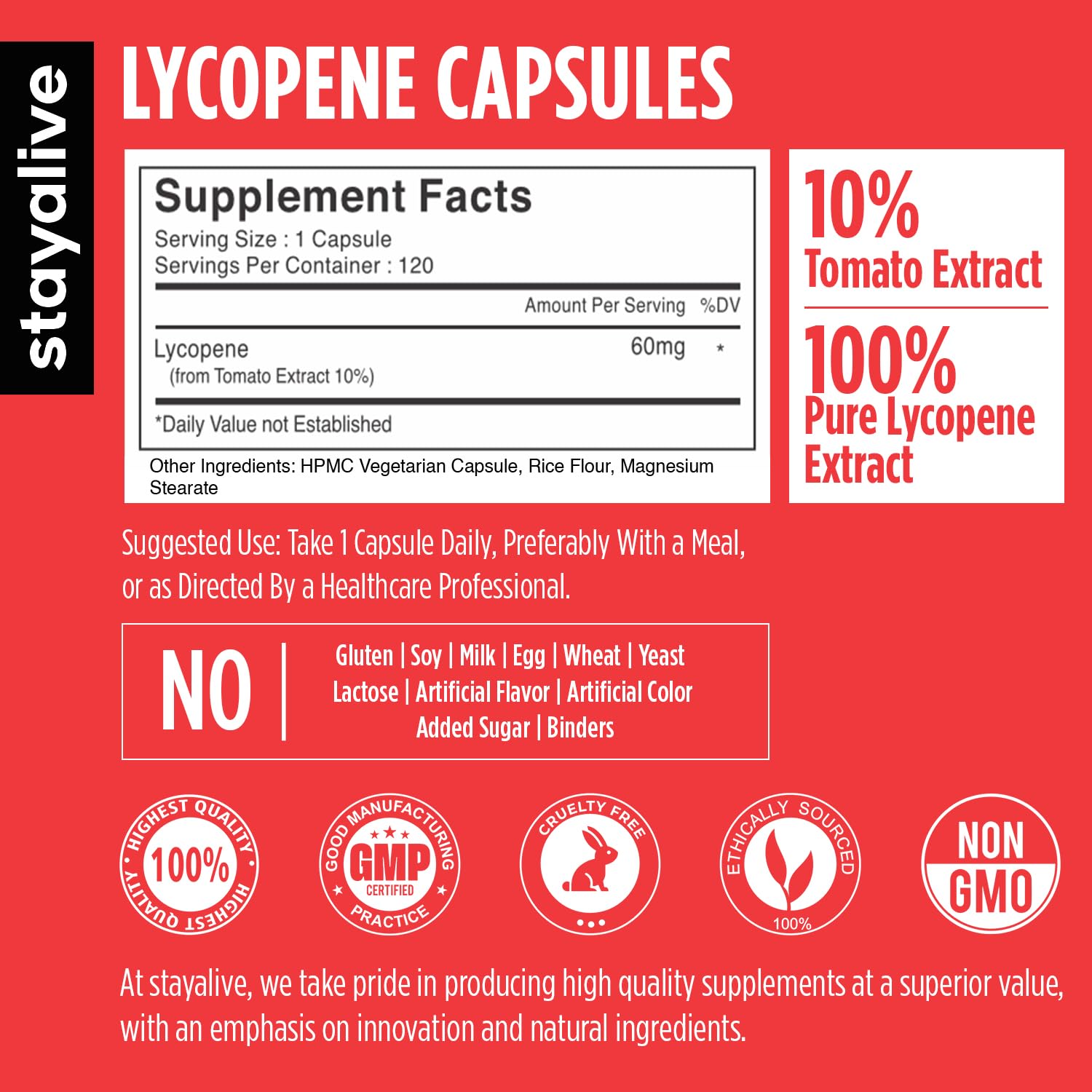 STAY ALIVE Lycopene Supplement for Men 60mg – 120 Veg Capsules | Non-GMO & Gluten Free