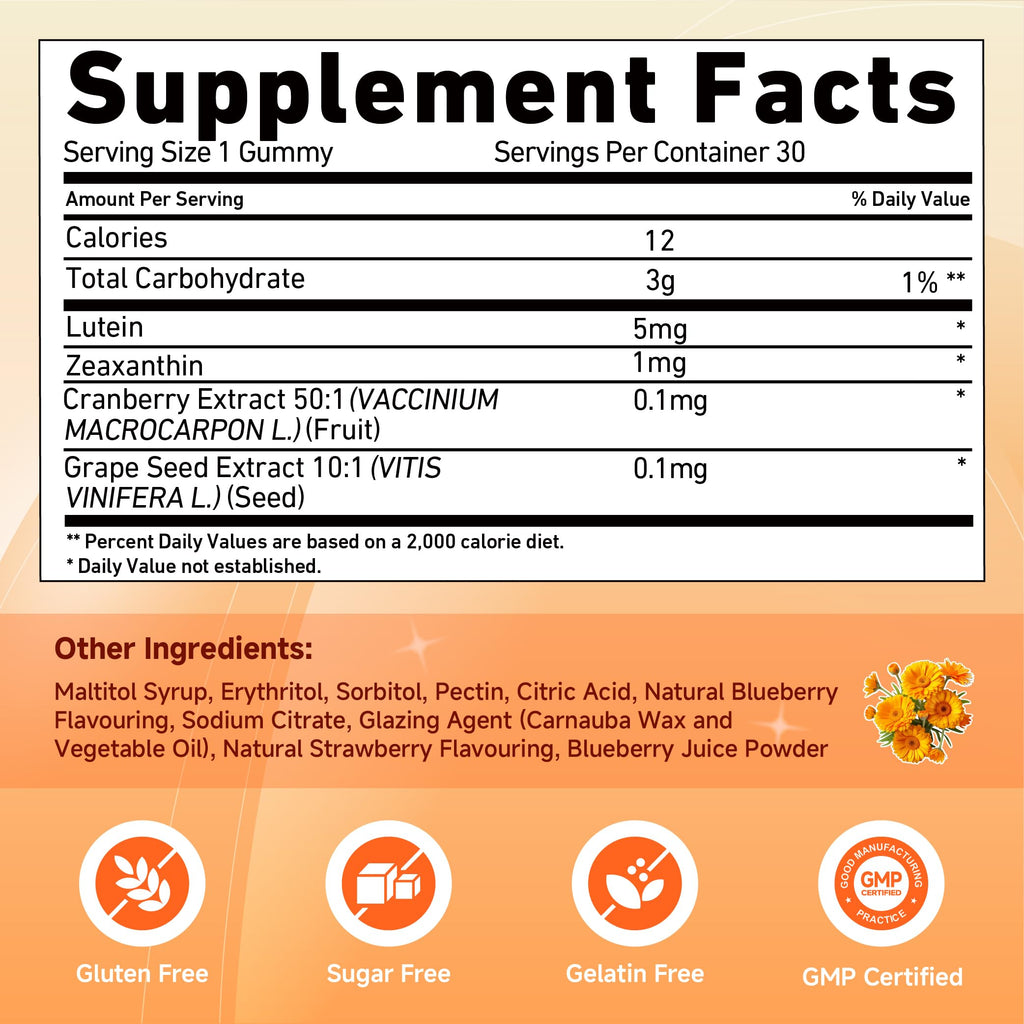 TomatoGarden Lutein Gummies – Vision Support & Blue Light Protection (30 Count)