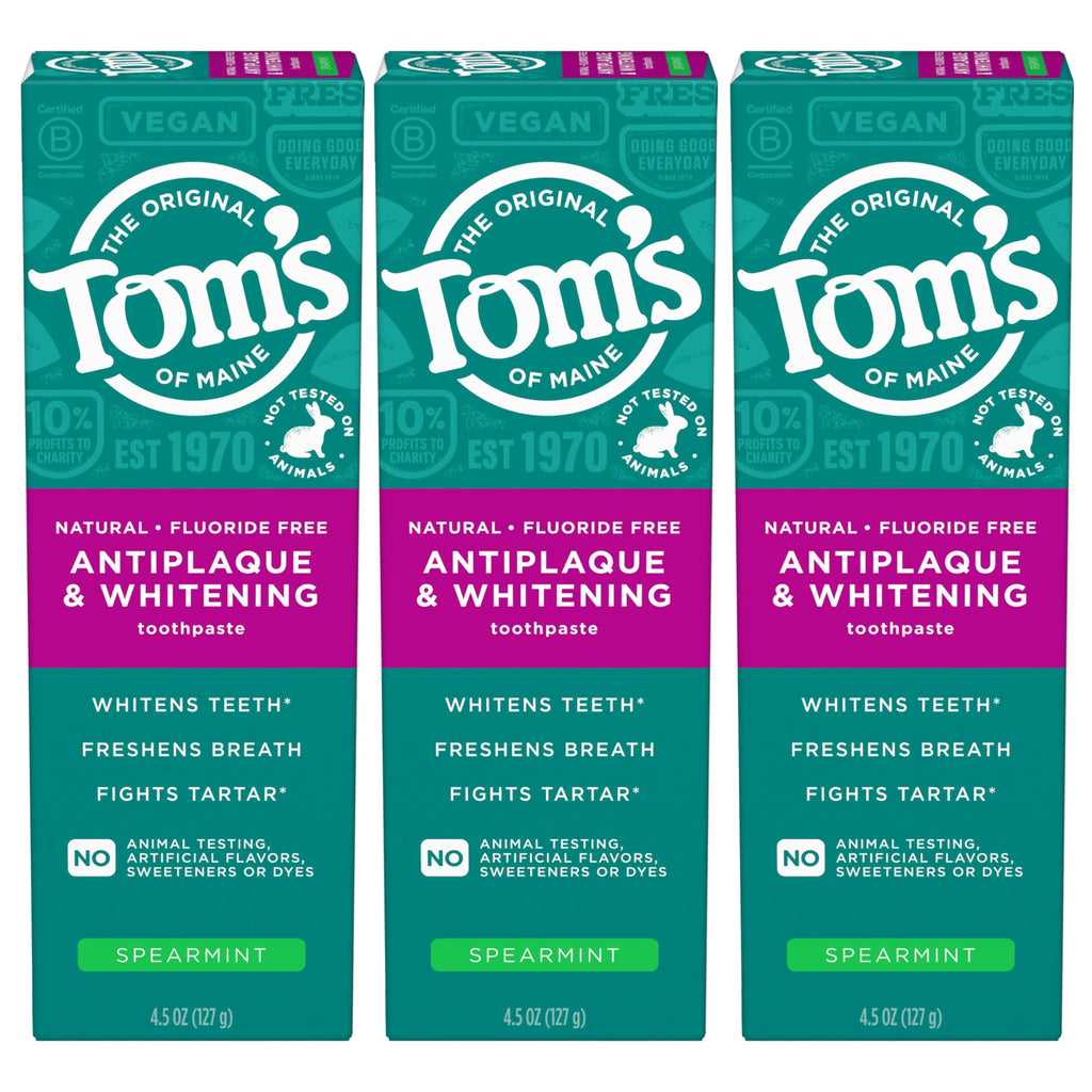 Tom’s of Maine Antiplaque & Whitening Fluoride Free Toothpaste Spearmint 3-Pack