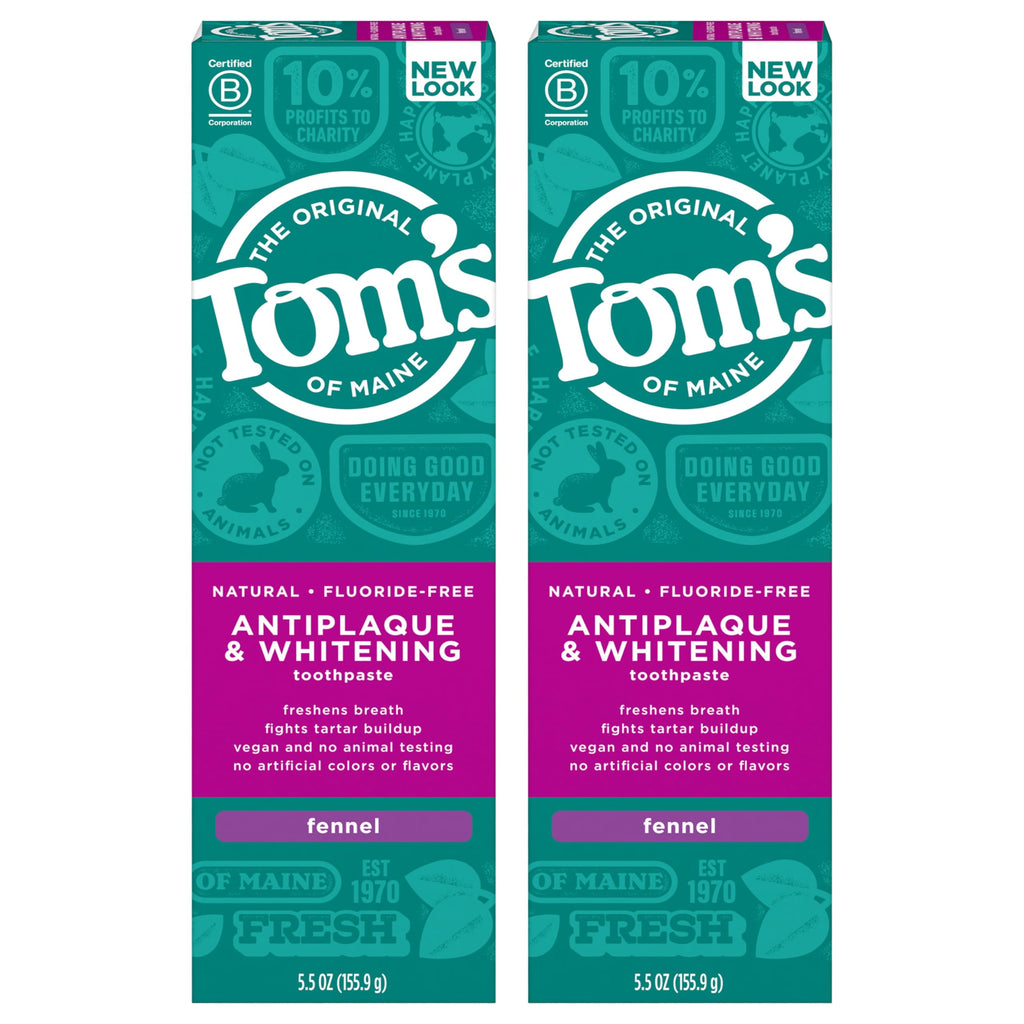 Tom's of Maine Fluoride-Free Antiplaque & Whitening Toothpaste – Fennel, 5.5 oz, 2-Pack
