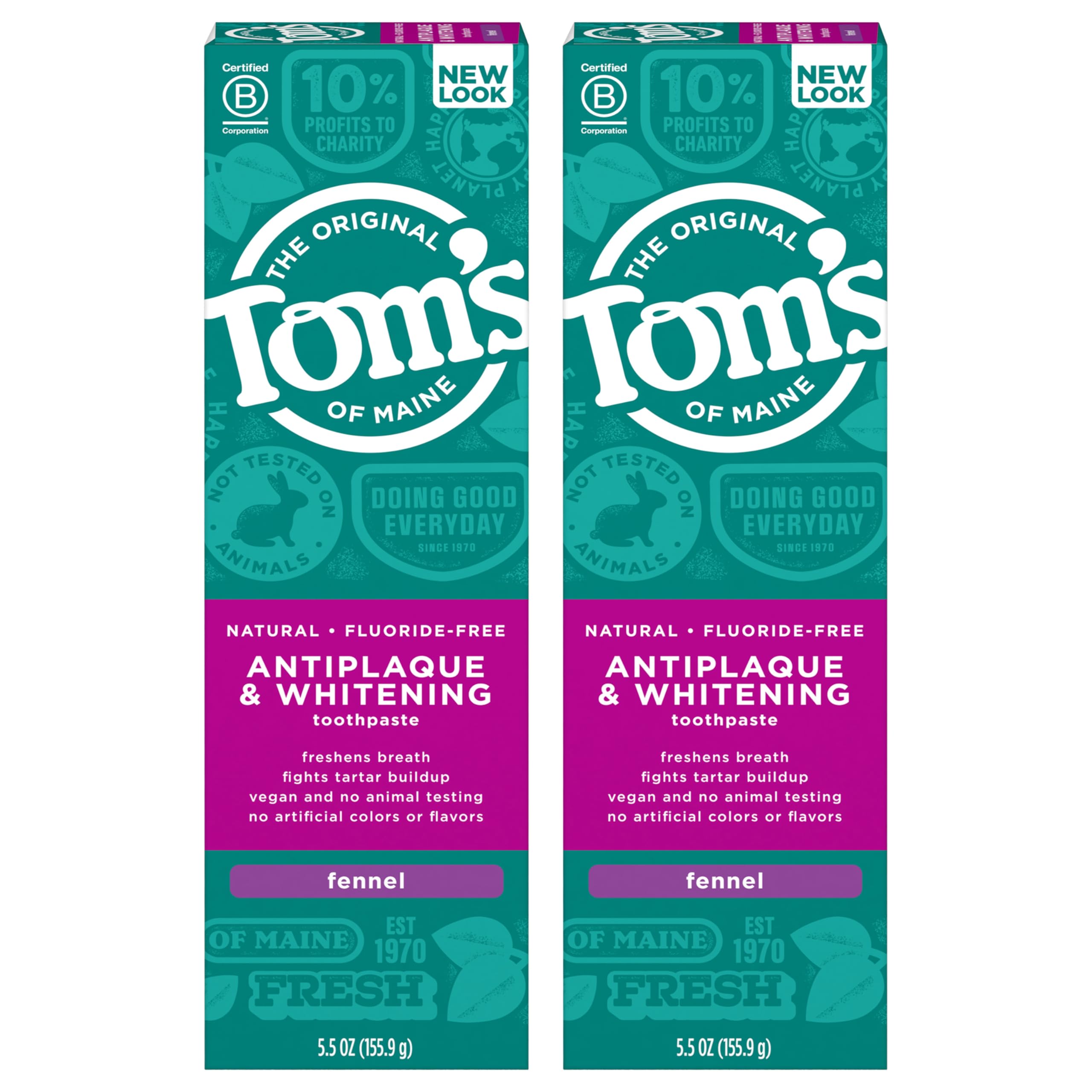 Tom's of Maine Fluoride-Free Antiplaque & Whitening Toothpaste – Fennel, 5.5 oz, 2-Pack