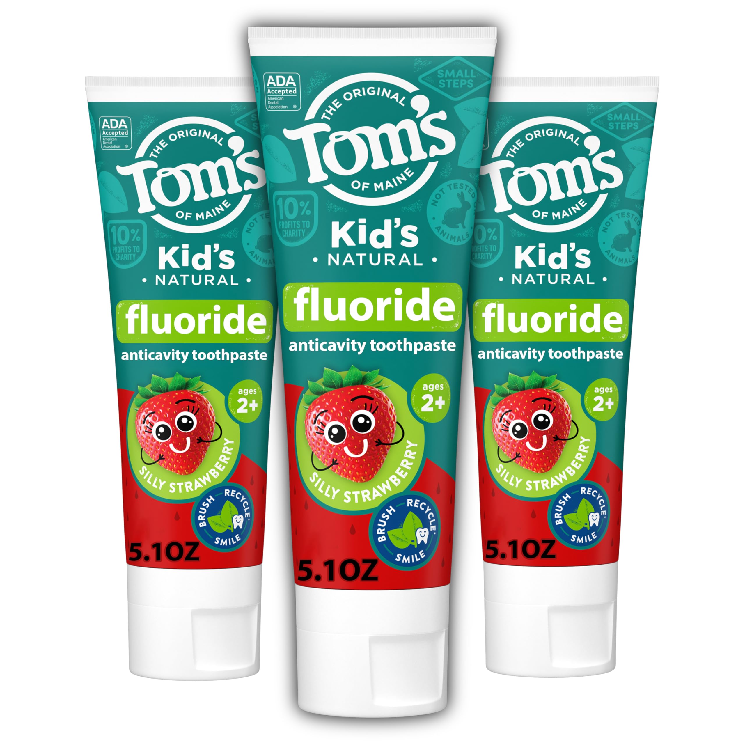 Tom's of Maine ADA Approved Fluoride Kids Toothpaste – Silly Strawberry, 5.1 oz, 3-Pack