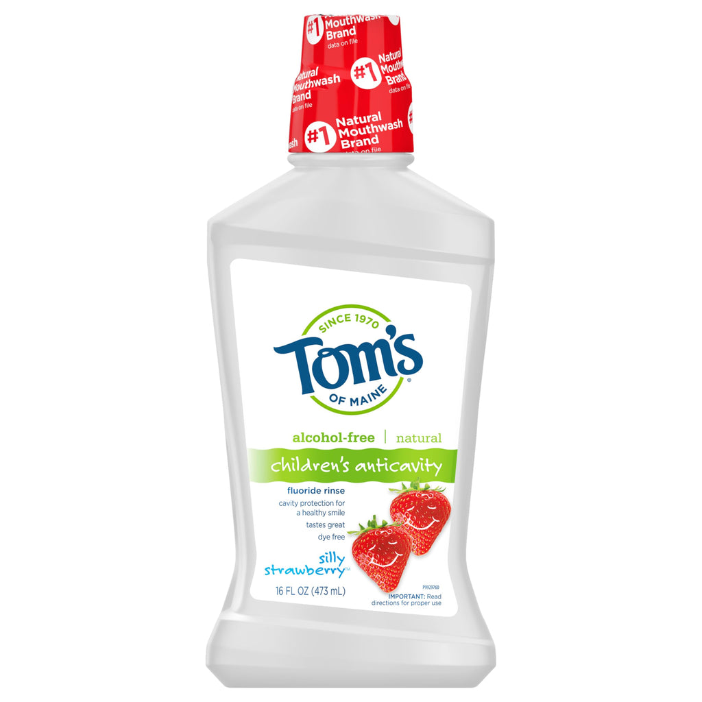 Tom's of Maine Children's Anticavity Fluoride Rinse Mouthwash – Silly Strawberry, 16 oz, 3-Pack