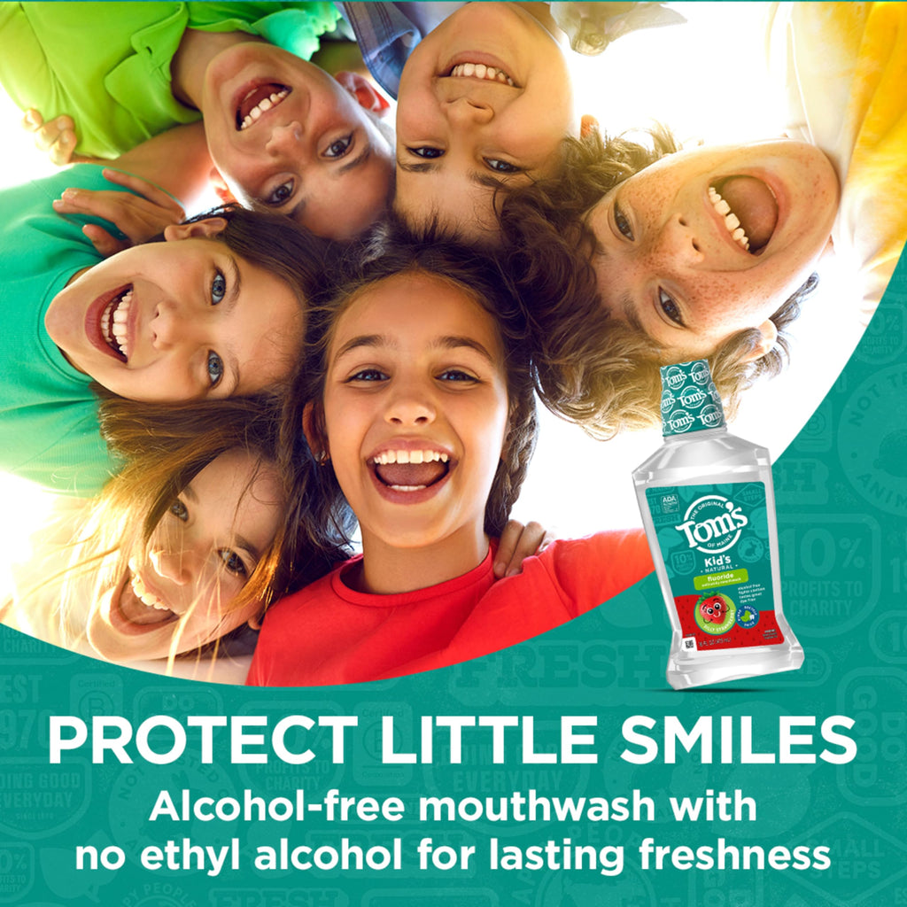 Tom's of Maine Children's Anticavity Fluoride Rinse Mouthwash – Silly Strawberry, 16 Fl Oz (Pack of 6) (Packaging May Vary)