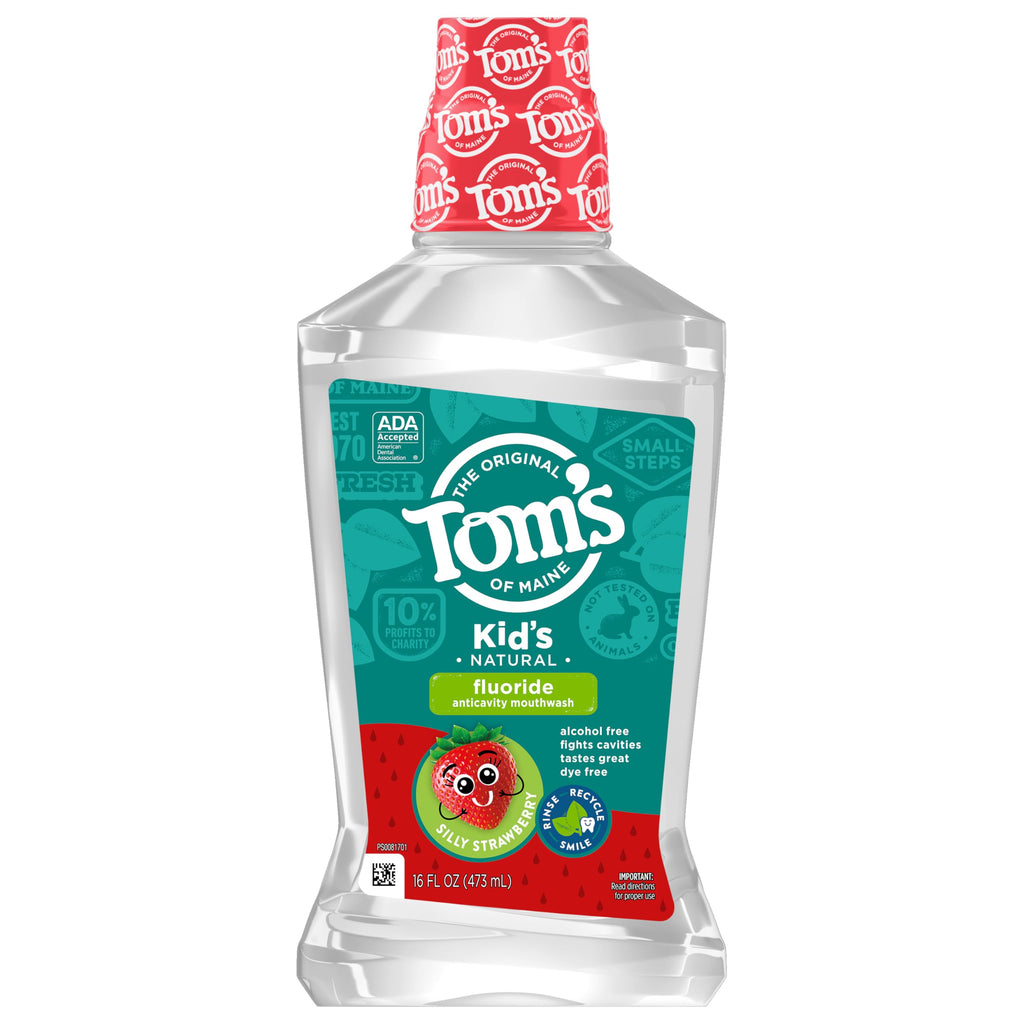 Tom's of Maine Children's Anticavity Fluoride Rinse Mouthwash – Silly Strawberry, 16 Fl Oz (Pack of 6) (Packaging May Vary)