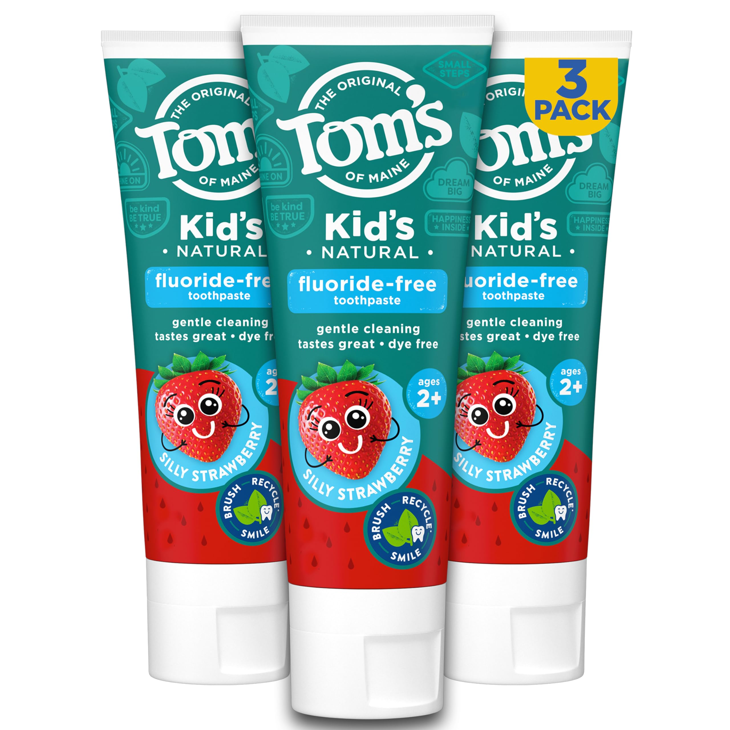 Tom's of Maine Kids Fluoride-Free Toothpaste - Silly Strawberry, Ages 2+, 3-Pack