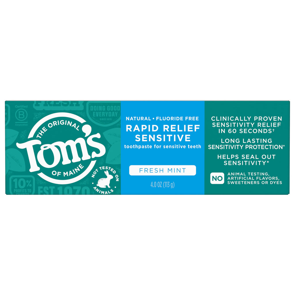 Tom's of Maine Fluoride-Free Rapid Relief Sensitive Toothpaste – Fresh Mint, 4 oz