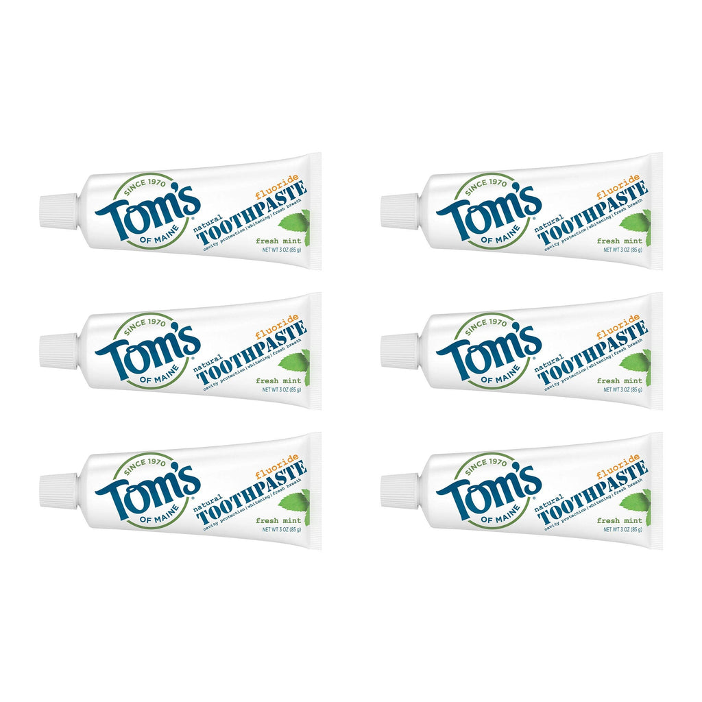 Tom's of Maine Travel Size Anticavity Fresh Mint Toothpaste, 3 oz – 6-Pack (Packaging May Vary)