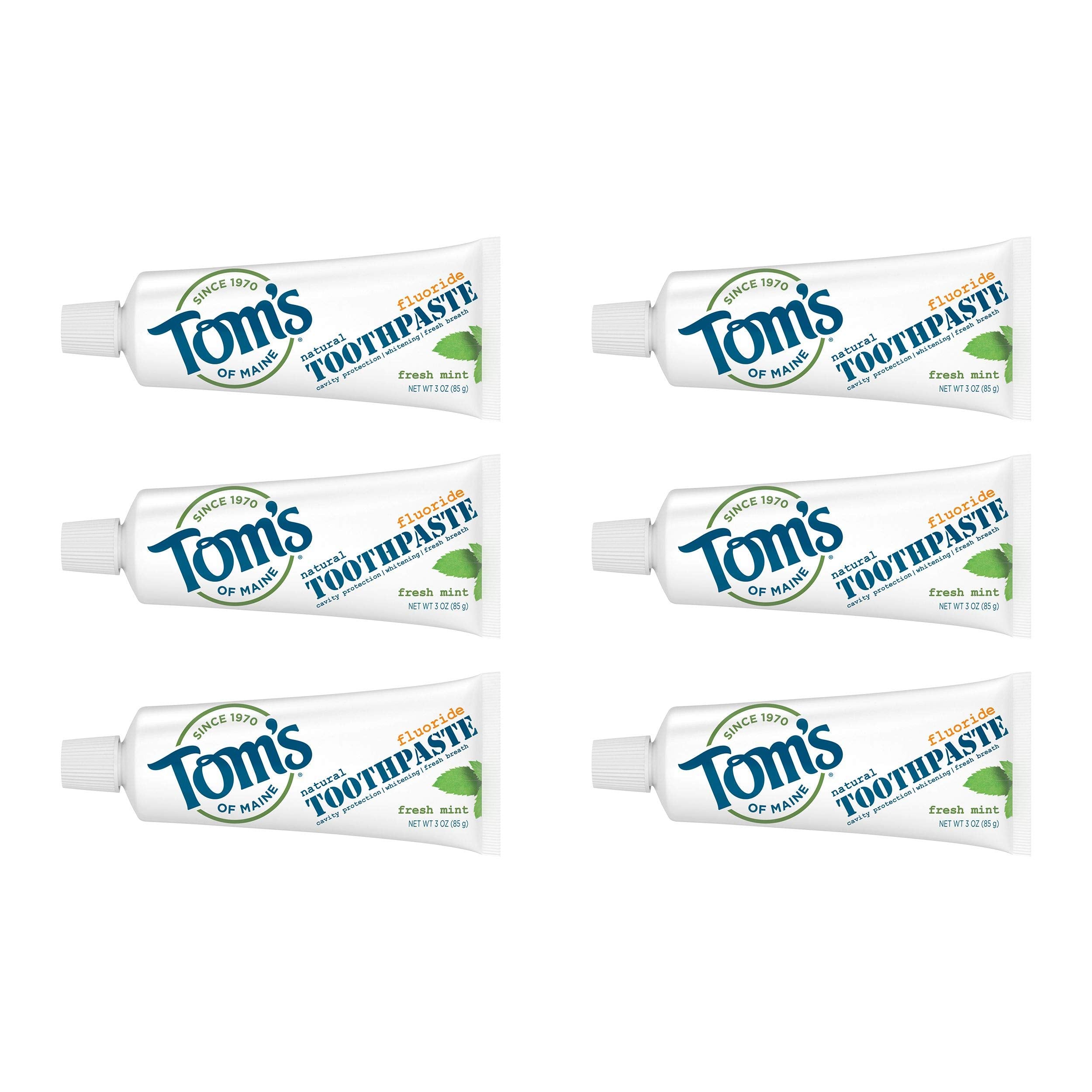 Tom's of Maine Travel Size Anticavity Fresh Mint Toothpaste, 3 oz – 6-Pack (Packaging May Vary)
