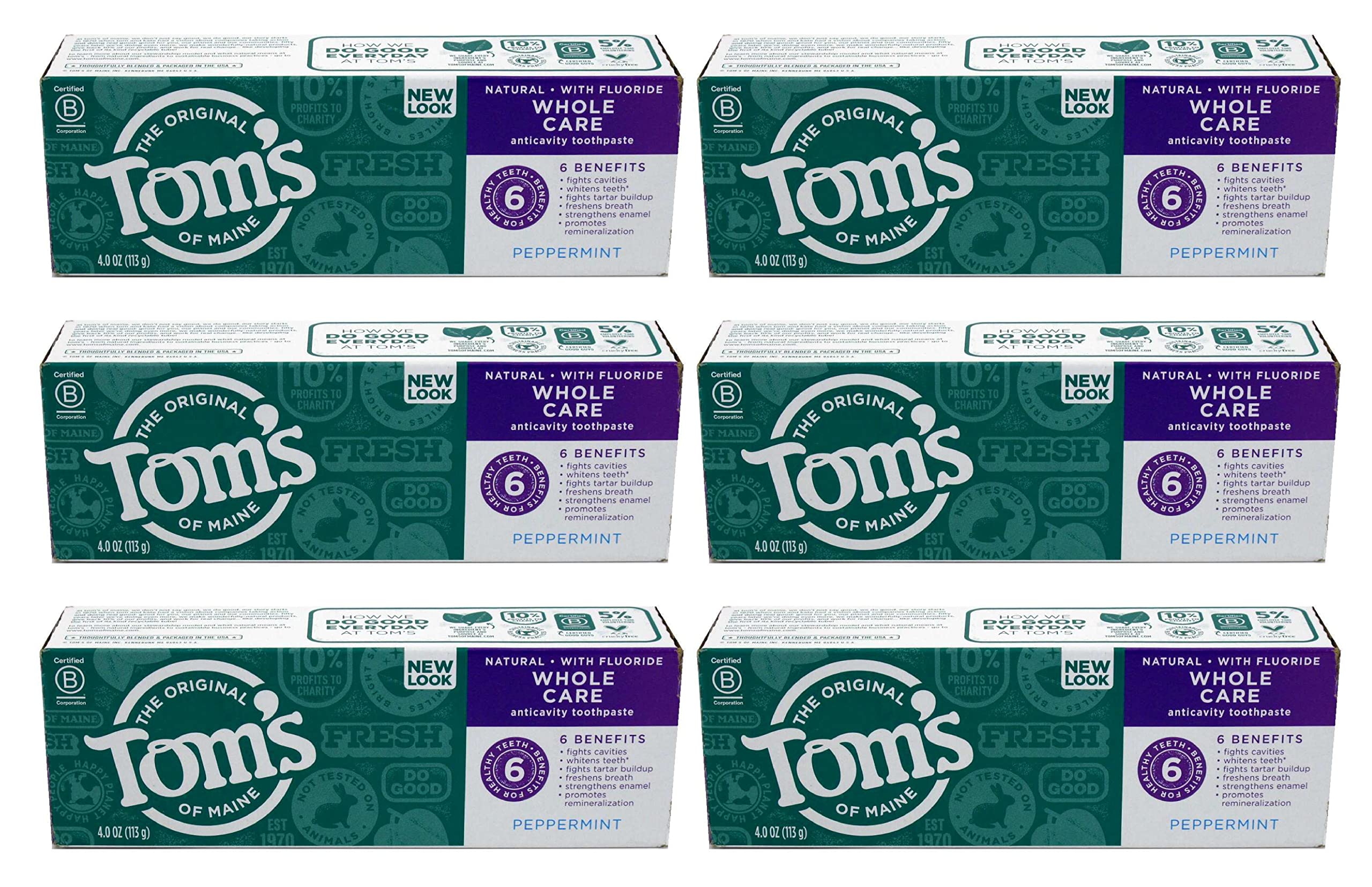 Tom's of Maine Whole Care Fluoride Gel Peppermint 4 oz Pack of 6