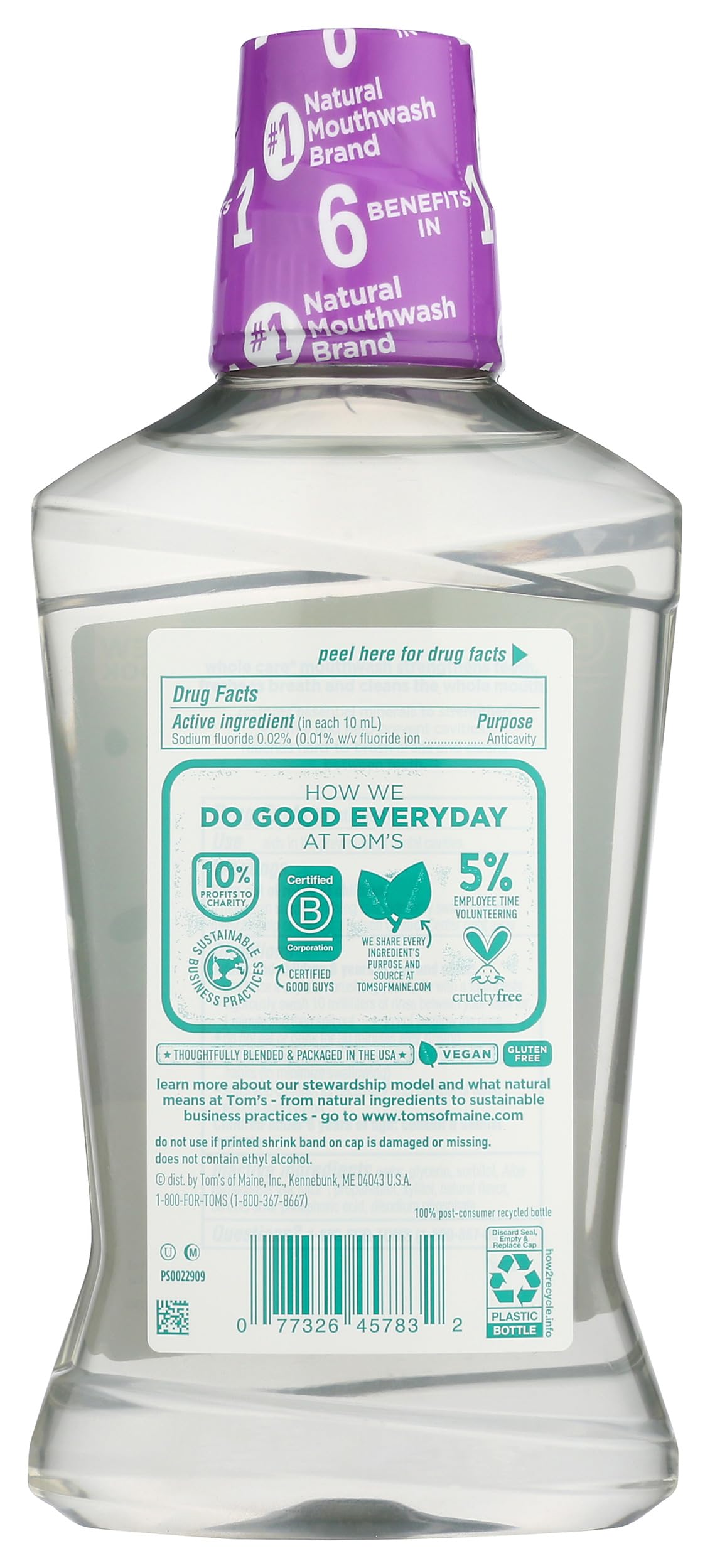 Tom's of Maine Whole Care Mouthwash – Fresh Mint, 16 oz