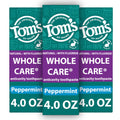 Tom's of Maine Whole Care Natural Fluoride Toothpaste – Peppermint, 4 oz, 3-Pack (Packaging May Vary)