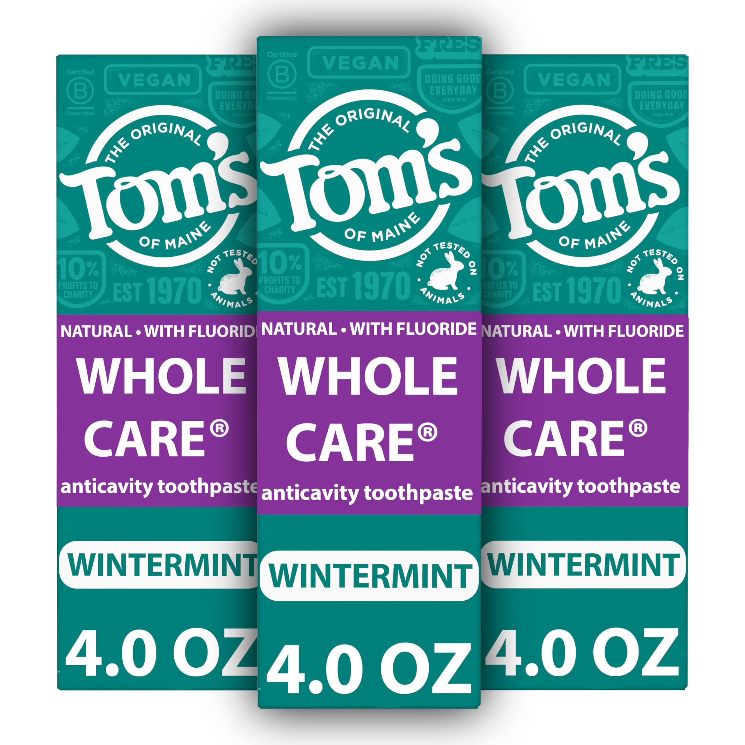 Tom's of Maine Whole Care Fluoride Toothpaste – Wintermint, 4 oz, 3-Pack