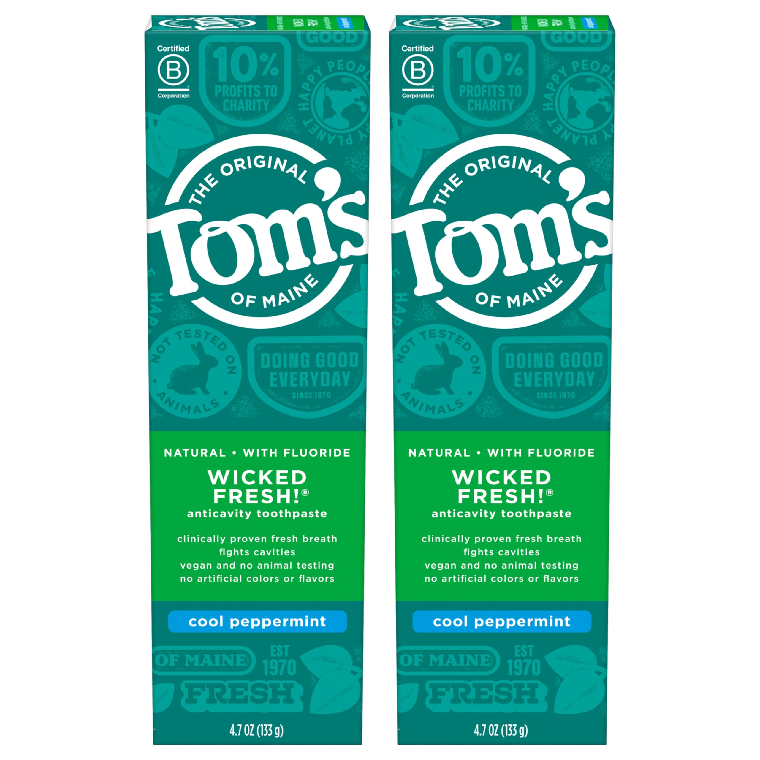 Tom's of Maine Wicked Fresh Natural Fluoride Toothpaste Cool Peppermint 4.7 oz 2-Pack