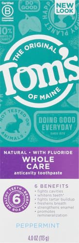 Tom's of Maine Whole Care Toothpaste with Fluoride – Peppermint, 4 oz