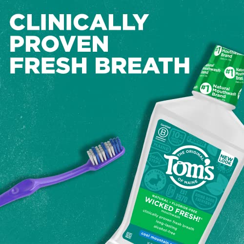 Tom's of Maine Wicked Fresh Natural Mouthwash – Alcohol-Free, Cool Mountain Mint, 16 oz (6-Pack) Packaging May Vary