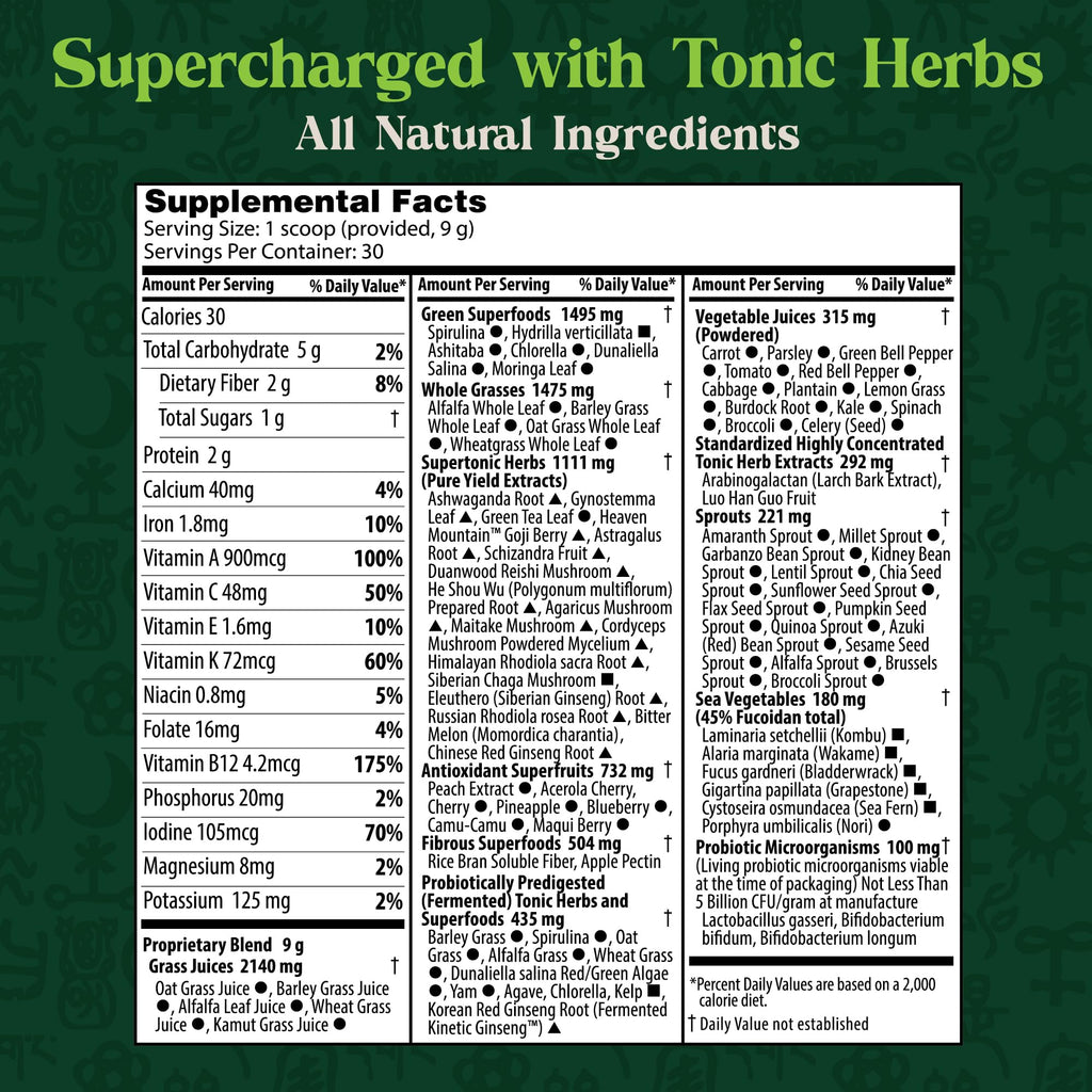 Dragon Herbs Tonic Alchemy Superfood Greens Powder with 91 Ingredients | 30 Servings