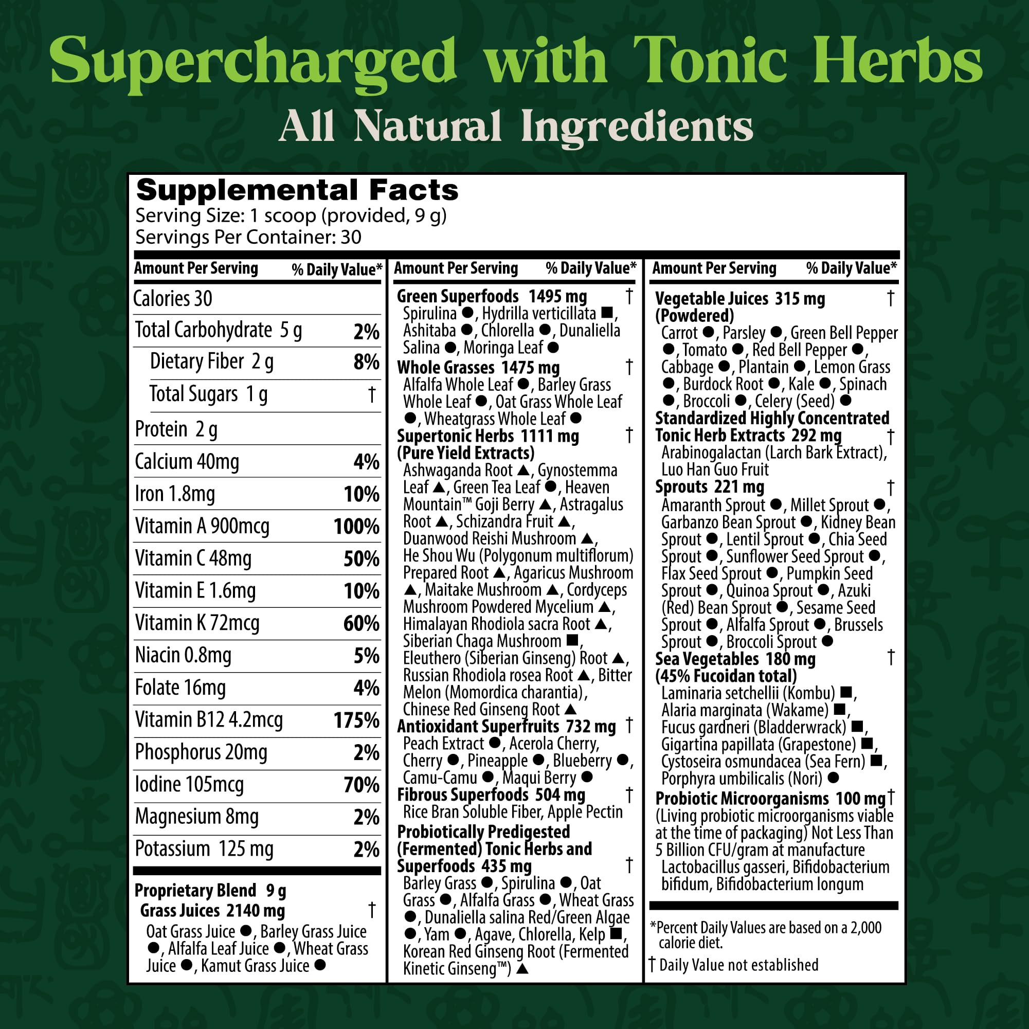Dragon Herbs Tonic Alchemy Superfood Greens Powder with 91 Ingredients | 30 Servings