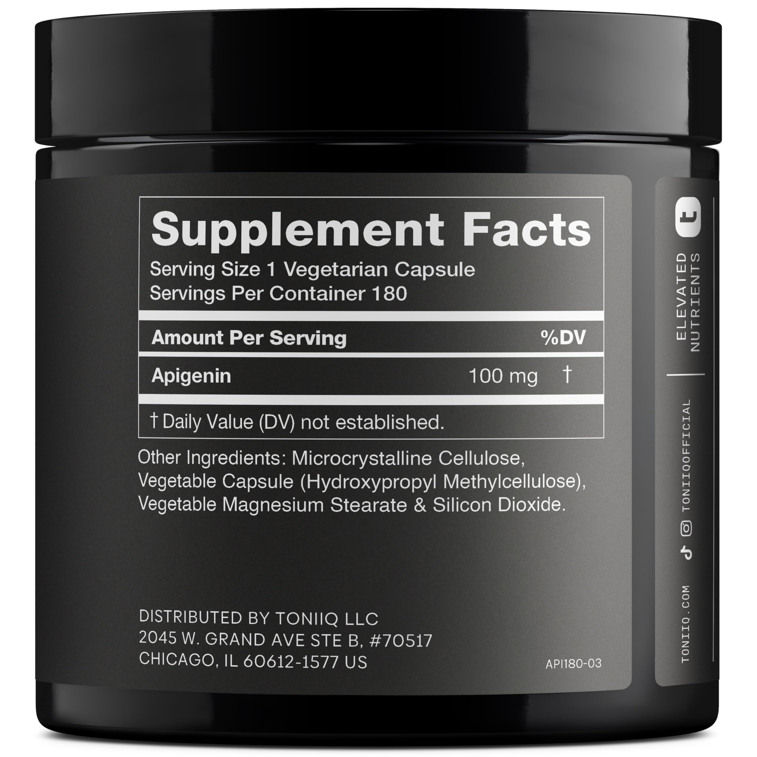 Toniiq Ultra High Strength Apigenin 100mg - 98%+ Purified - 180 Vegetarian Capsules