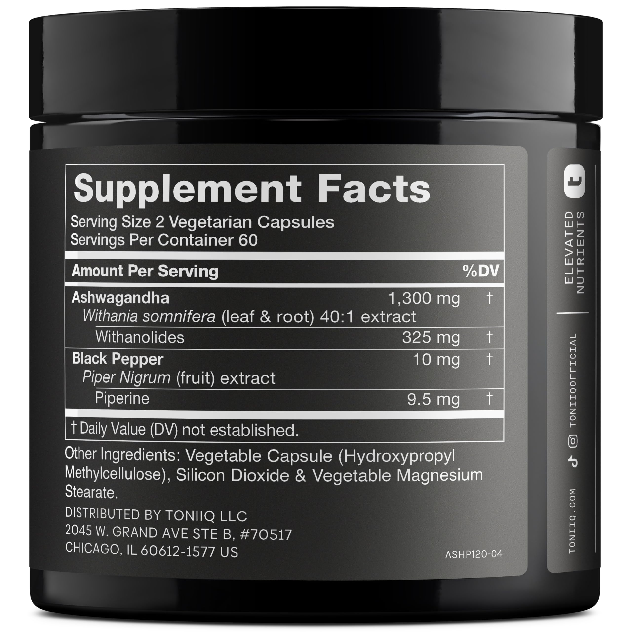 Toniiq Ashwagandha 40:1 Extract – 25% Withanolides | 120 Capsules
