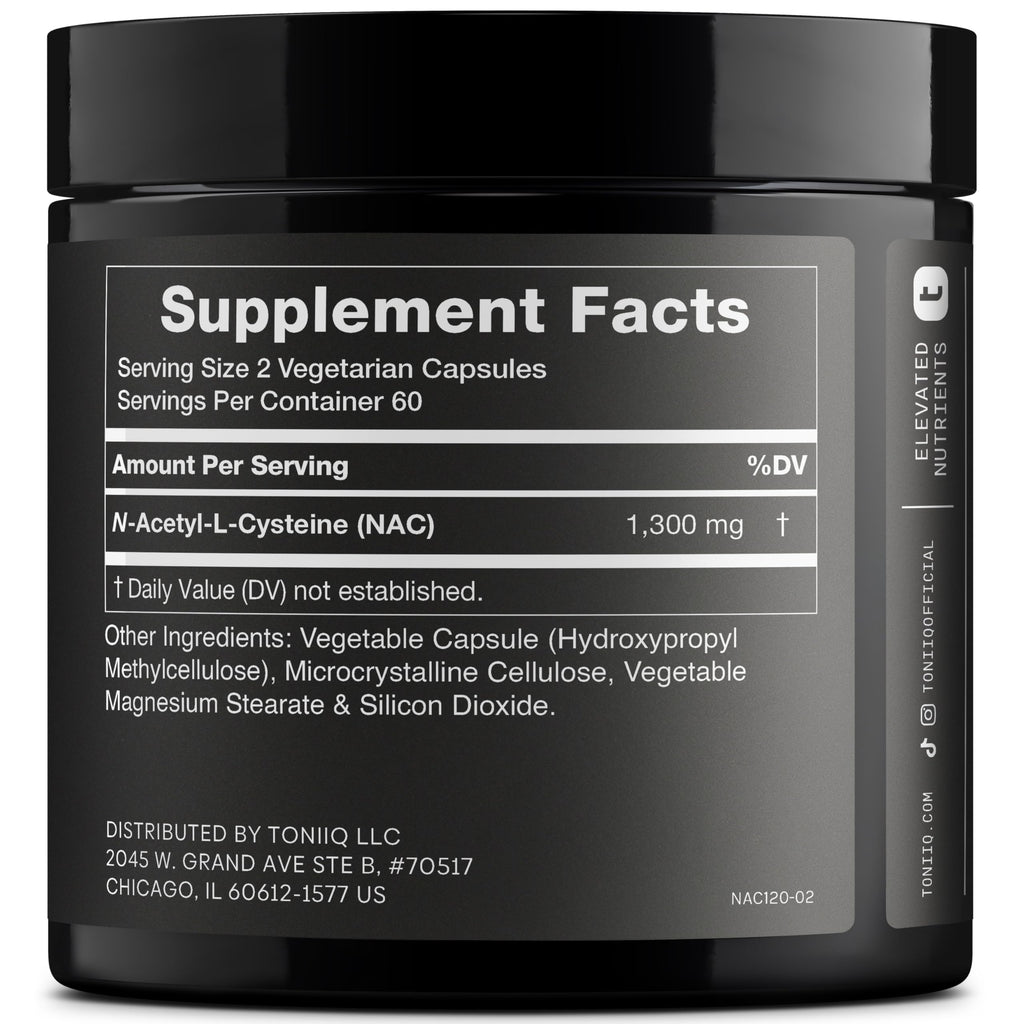Toniiq 1300mg NAC – 120 Veg N-Acetyl Cysteine Capsules – 98% Purity, Lab Tested