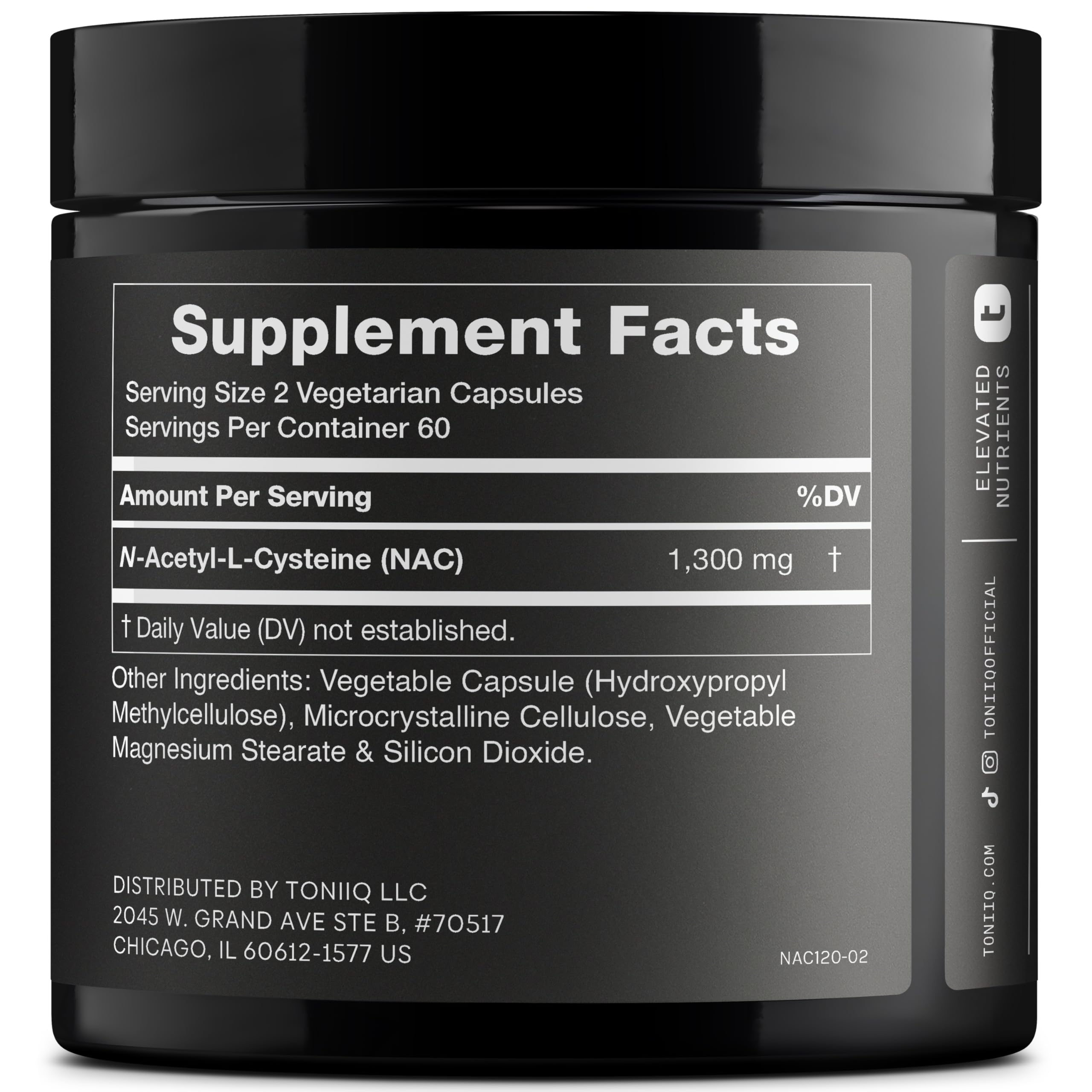 Toniiq 1300mg NAC – 120 Veg N-Acetyl Cysteine Capsules – 98% Purity, Lab Tested