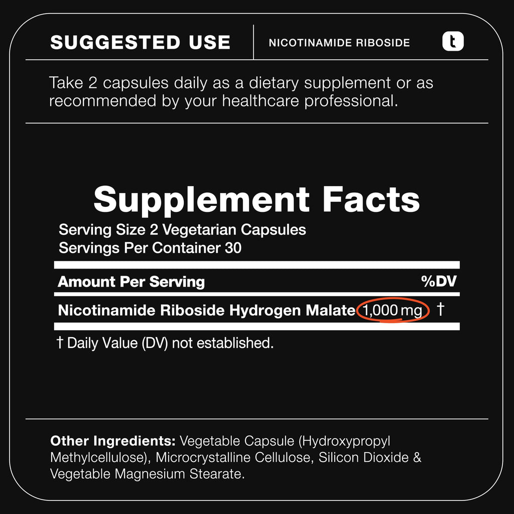 Toniiq Nicotinamide Riboside 1000 mg – High-Potency NR Supplement (60 Veg Capsules) | Third-Party Tested