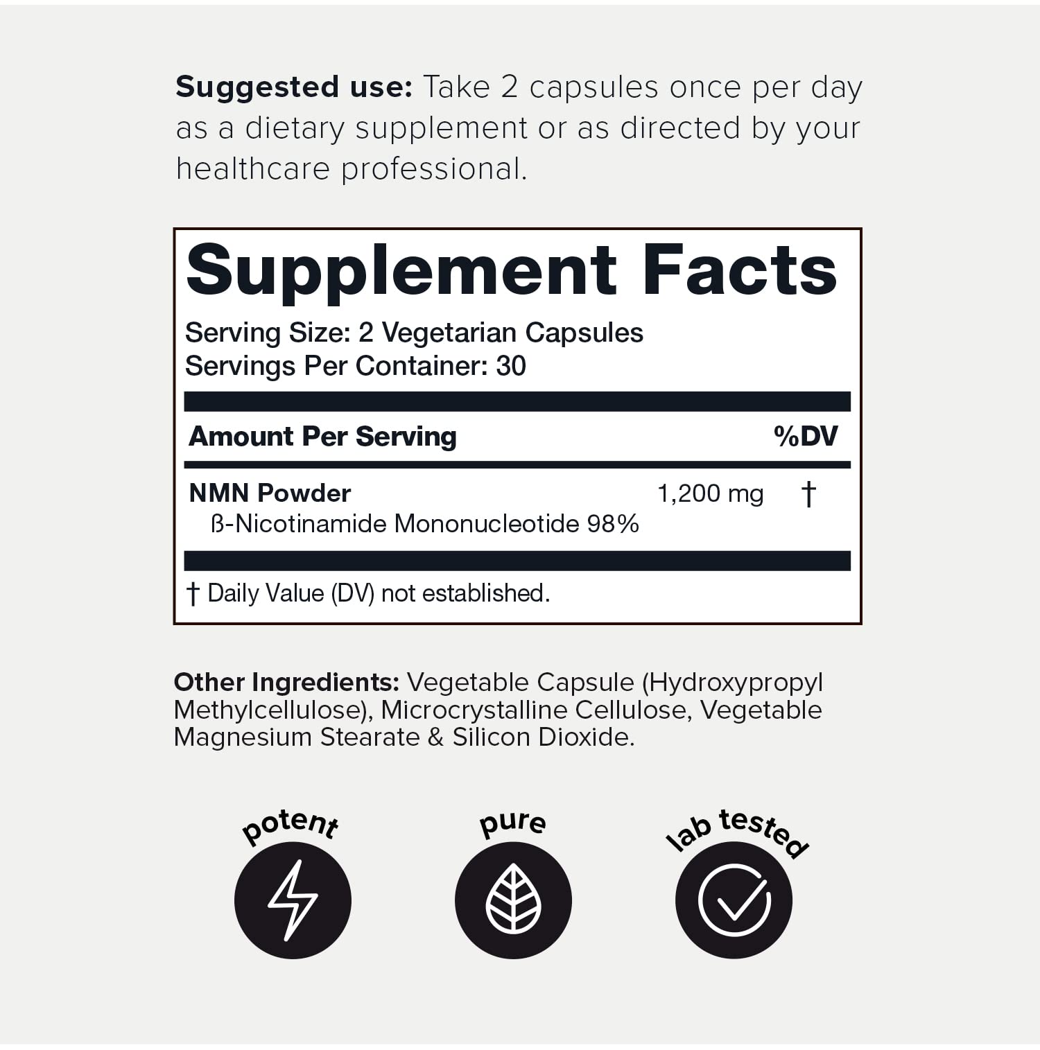Toniiq NMN 1200mg – Stabilized, 98% Pure, Third-Party Tested, 60 Capsules