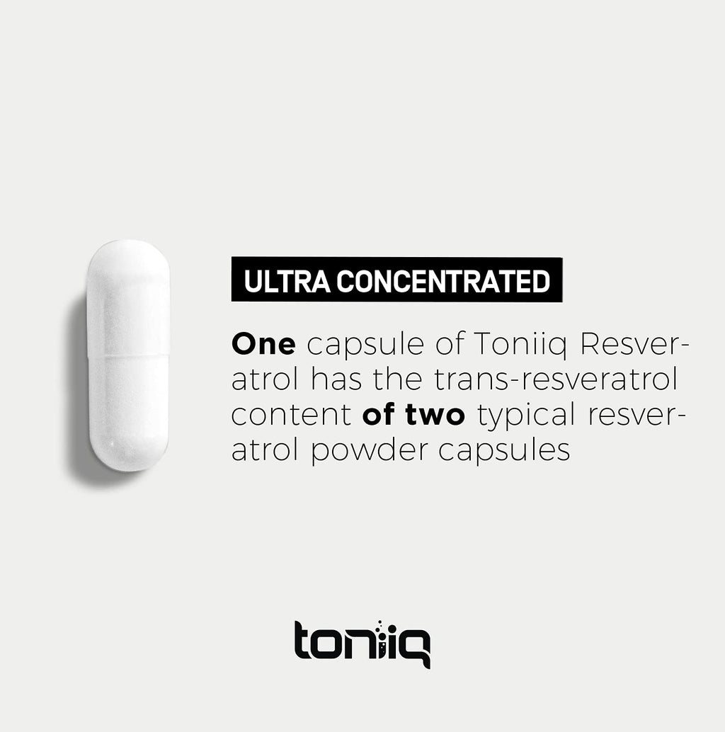 Toniiq Ultra High Purity Resveratrol Capsules - 98% Trans-Resveratrol | 180 Caps