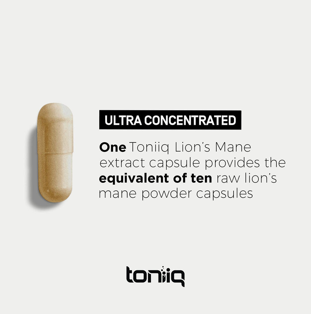 Toniiq Lion’s Mane Ultra High Potency 10:1 Extract | 30% Polysaccharides | 120 Caps | Lab Tested
