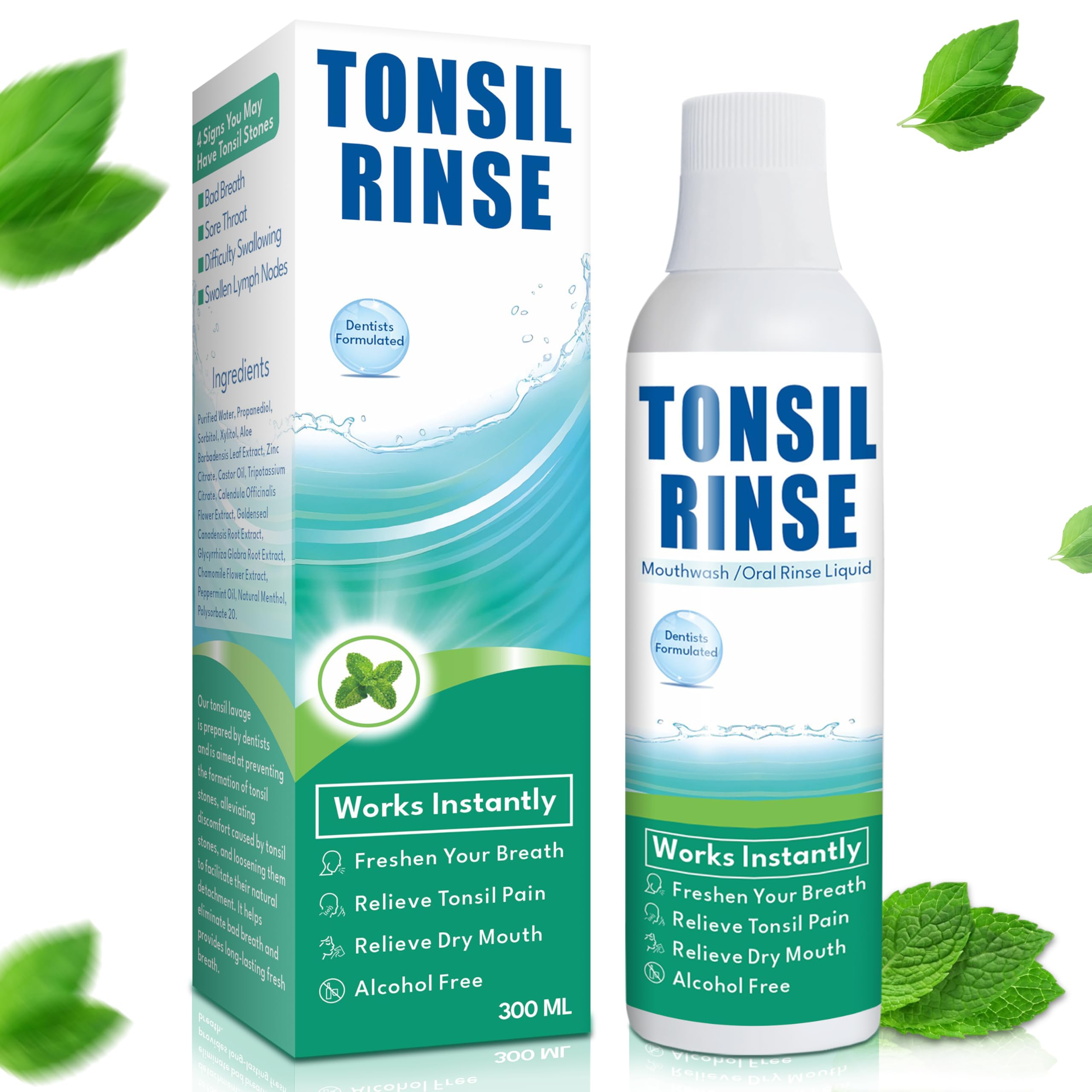 Tonsil Rinse Mouthwash – Stone Remover, Alcohol-Free Mint 10 FL OZ