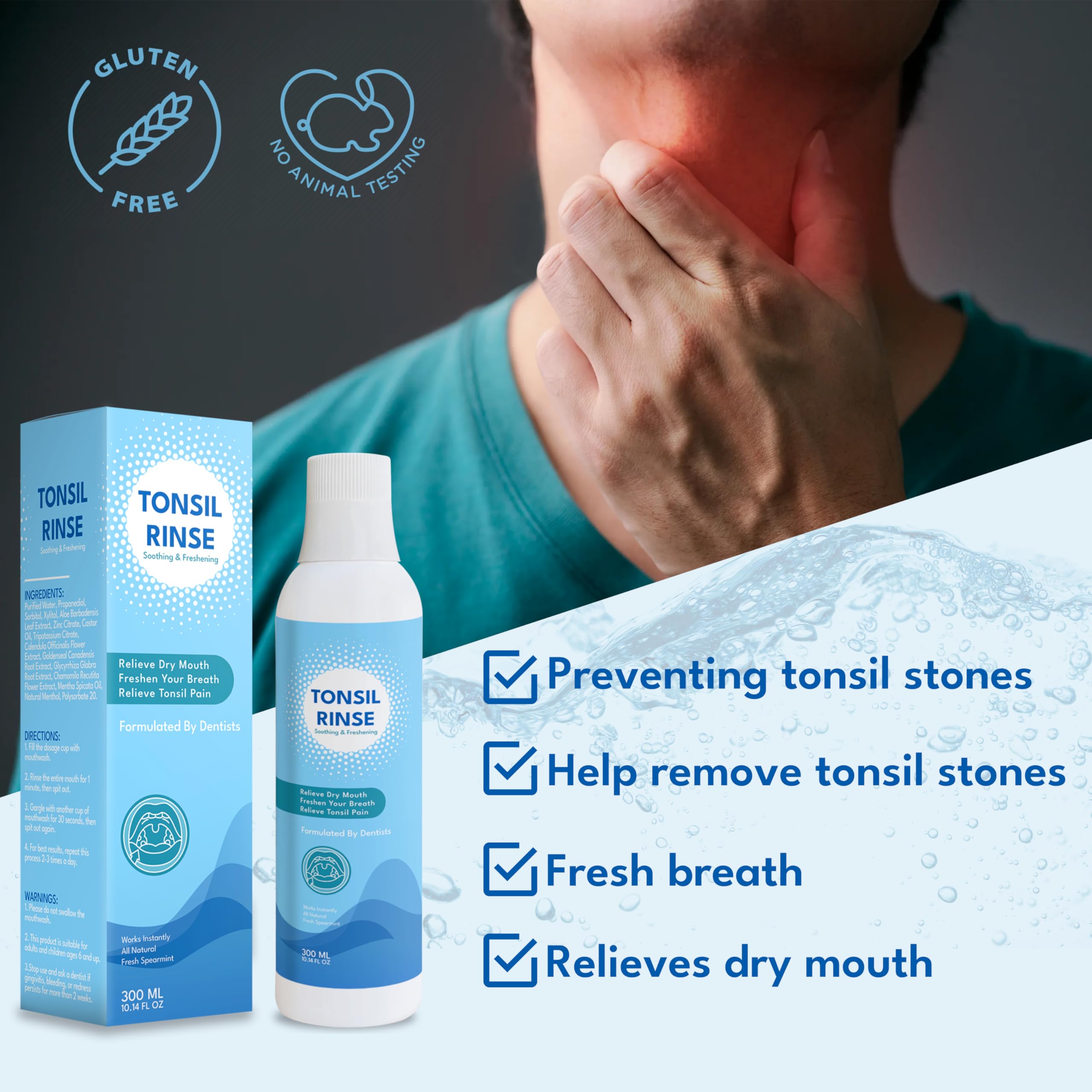 Tonsil Stone Mouth Wash - Natural Herbal Rinse for Tonsil Stones, 300ml