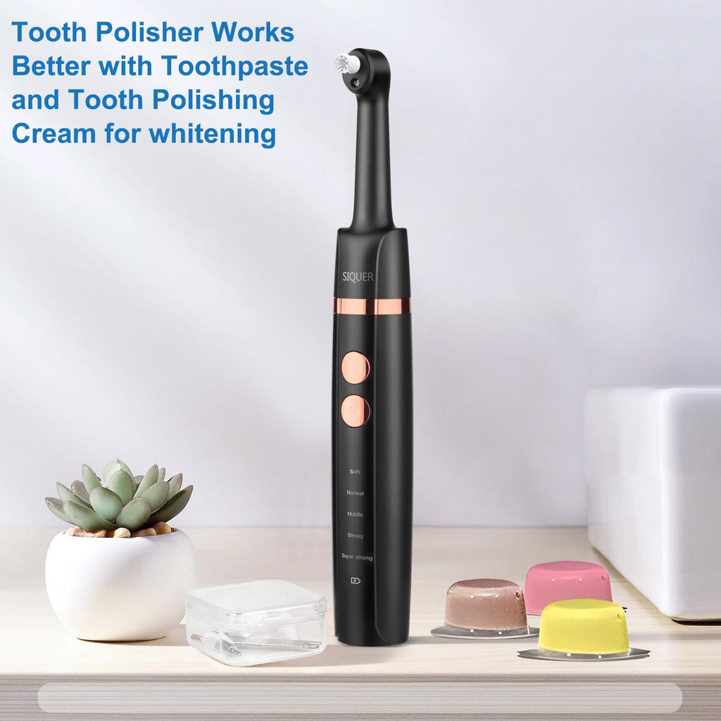 SIQUER Tooth Polisher Plaque Remover for Teeth Whitening | LED, 5 Speeds, 5 Heads