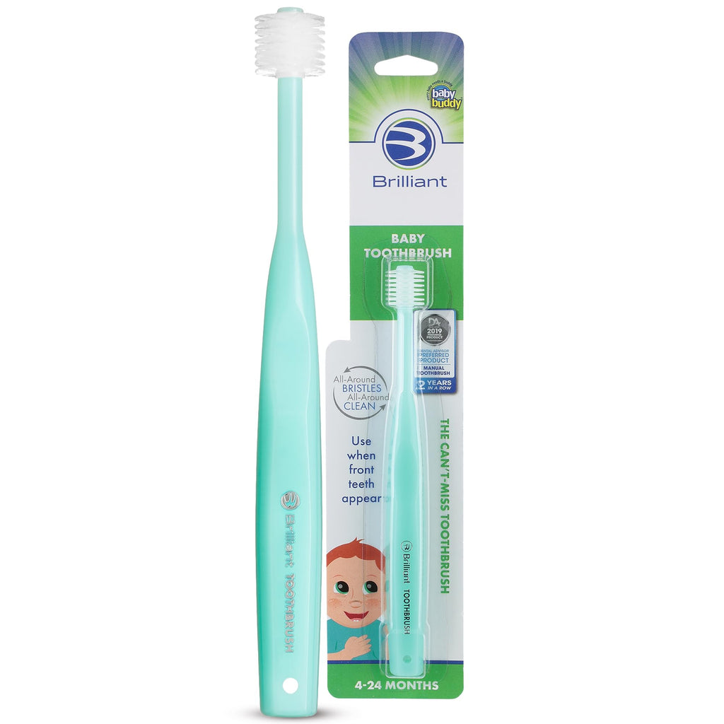 Brilliant Oral Care Baby Toothbrush – Soft Bristles, 360-degree Round Head, 0-2 Years (Mint Green)
