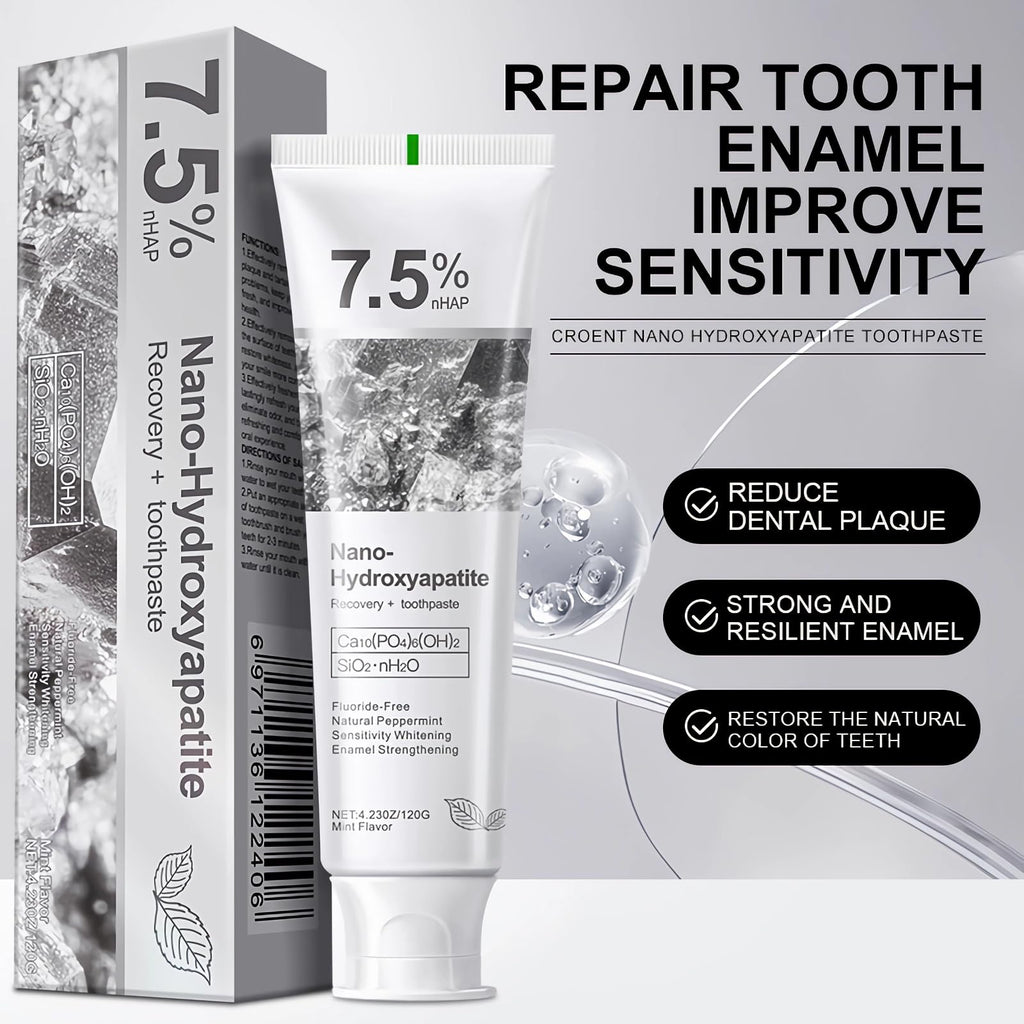 7.5% Nano Hydroxyapatite Toothpaste – Enamel Repair, Deep Cleaning, Gentle Mint, Fluoride-Free (4.23 oz)