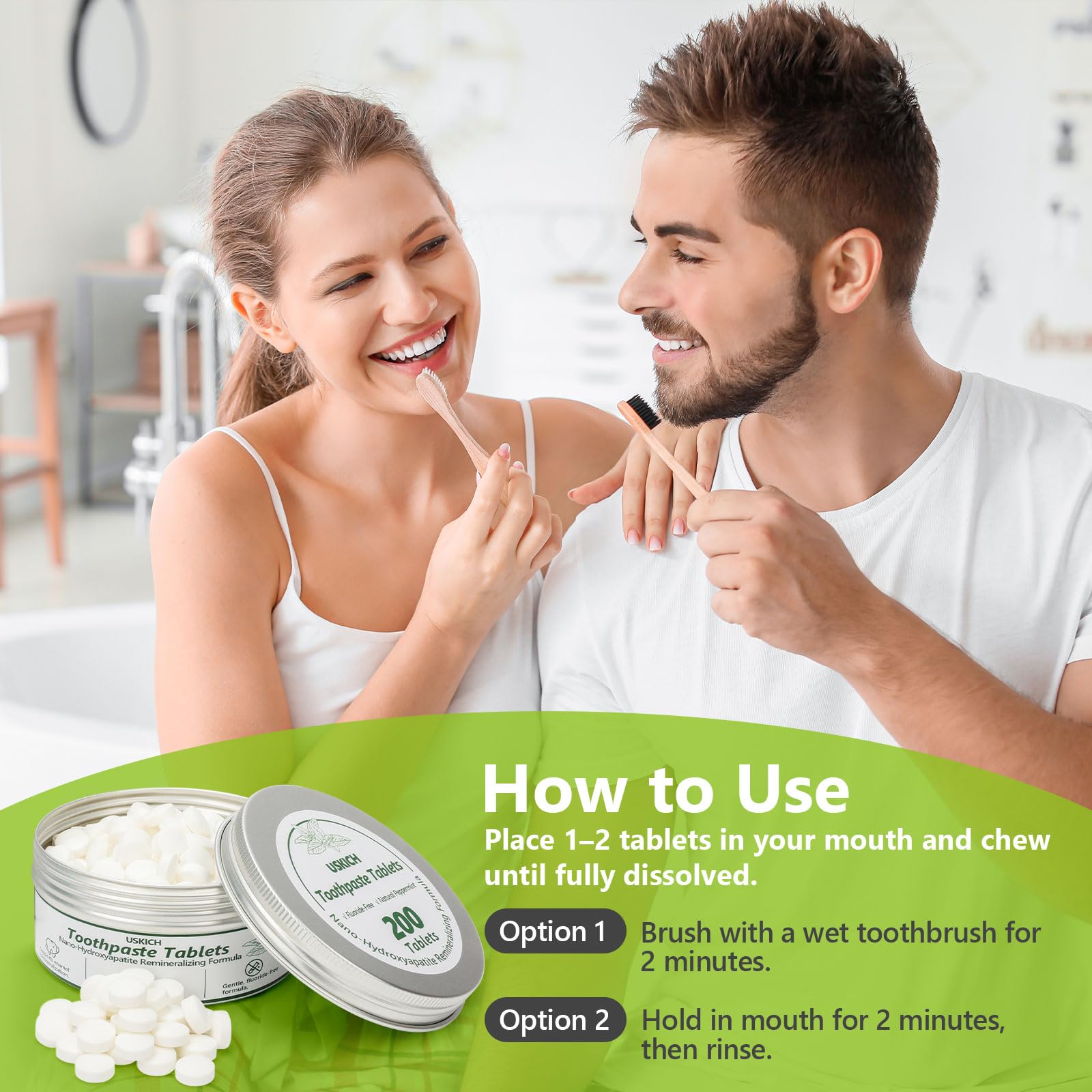 200 Pcs Toothpaste Tablets – Nano Hydroxyapatite Whitening, Fluoride-Free & Plastic-Free