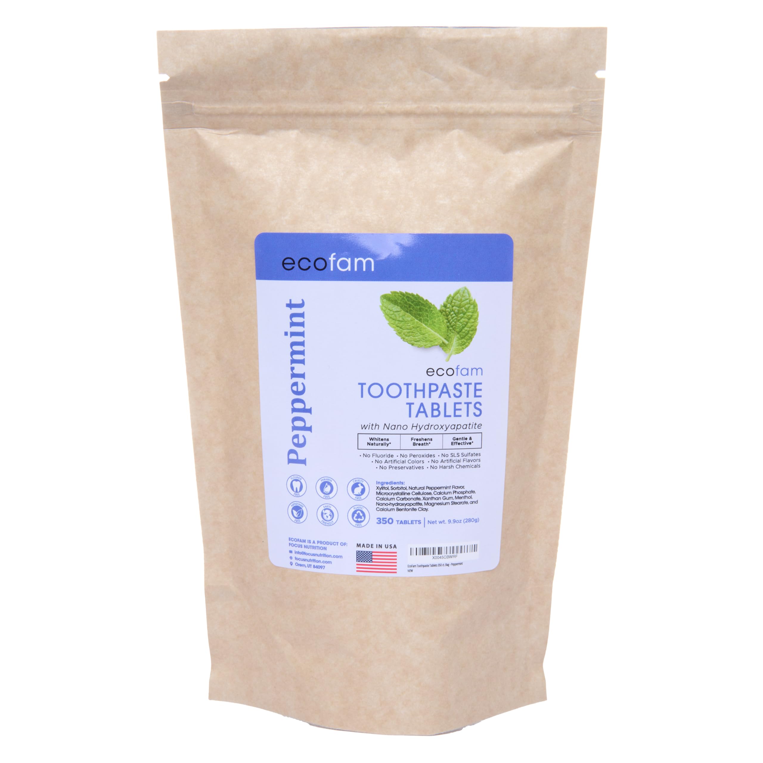 Toothpaste Tablets – Peppermint | Nano Hydroxyapatite Chewable | Fluoride Free | 350 Tabs