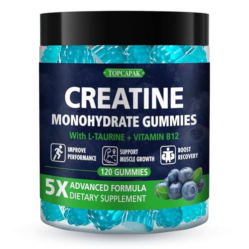 TOPCAPAK Creatine Gummies – Monohydrate, Blueberry, 5g Serving, 120 Gummies