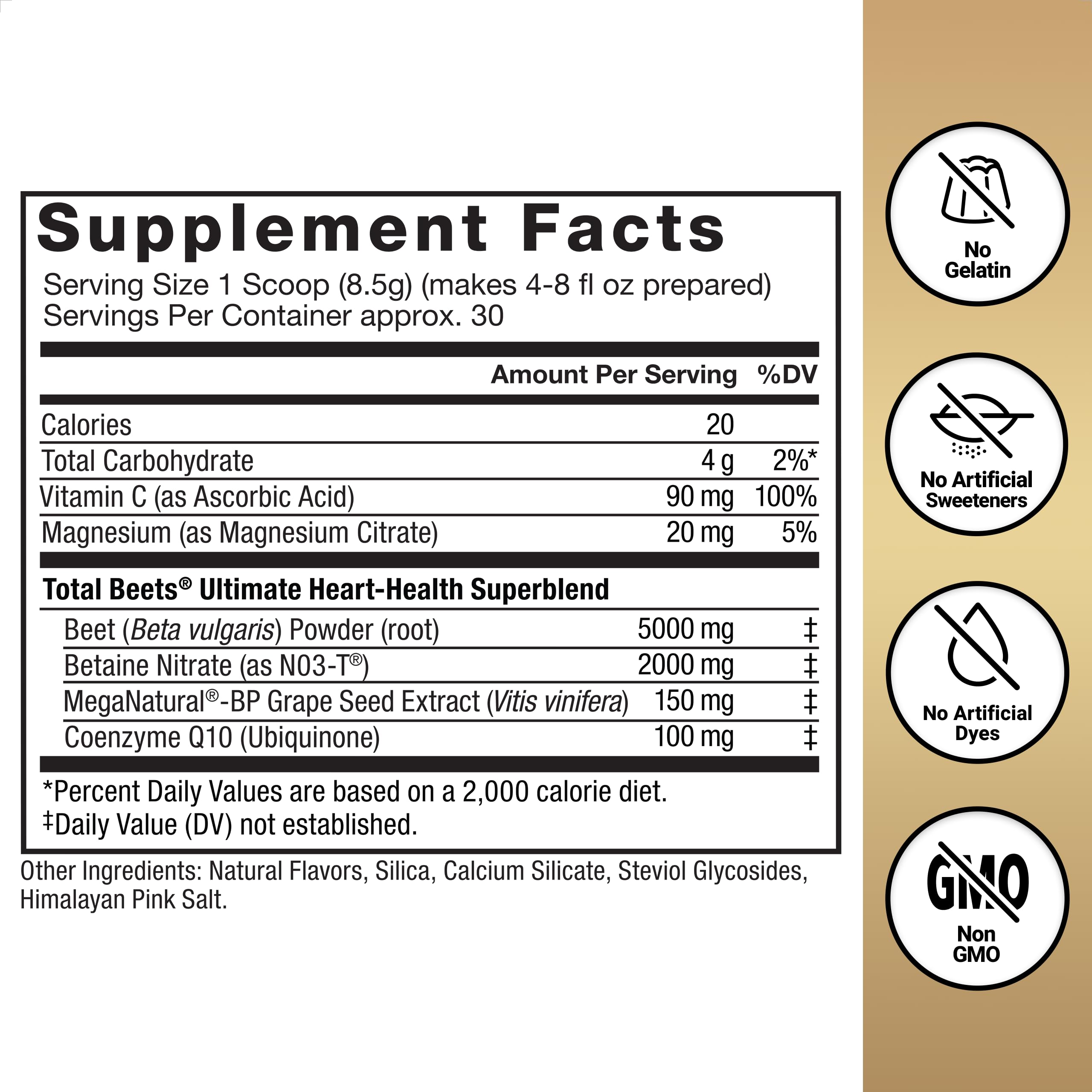Total Beets Ultimate Heart Health - Blood Pressure Support with CoQ10, Beet Root Powder and Grape Seed Extract | 30 Servings