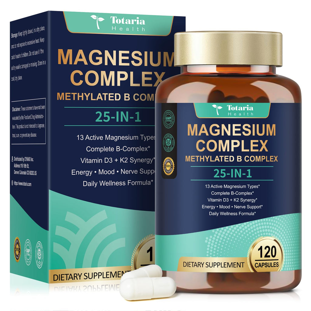 25-in-1 Magnesium Complex with Methylated B-Complex – 120 Vegan Caps | Totaria