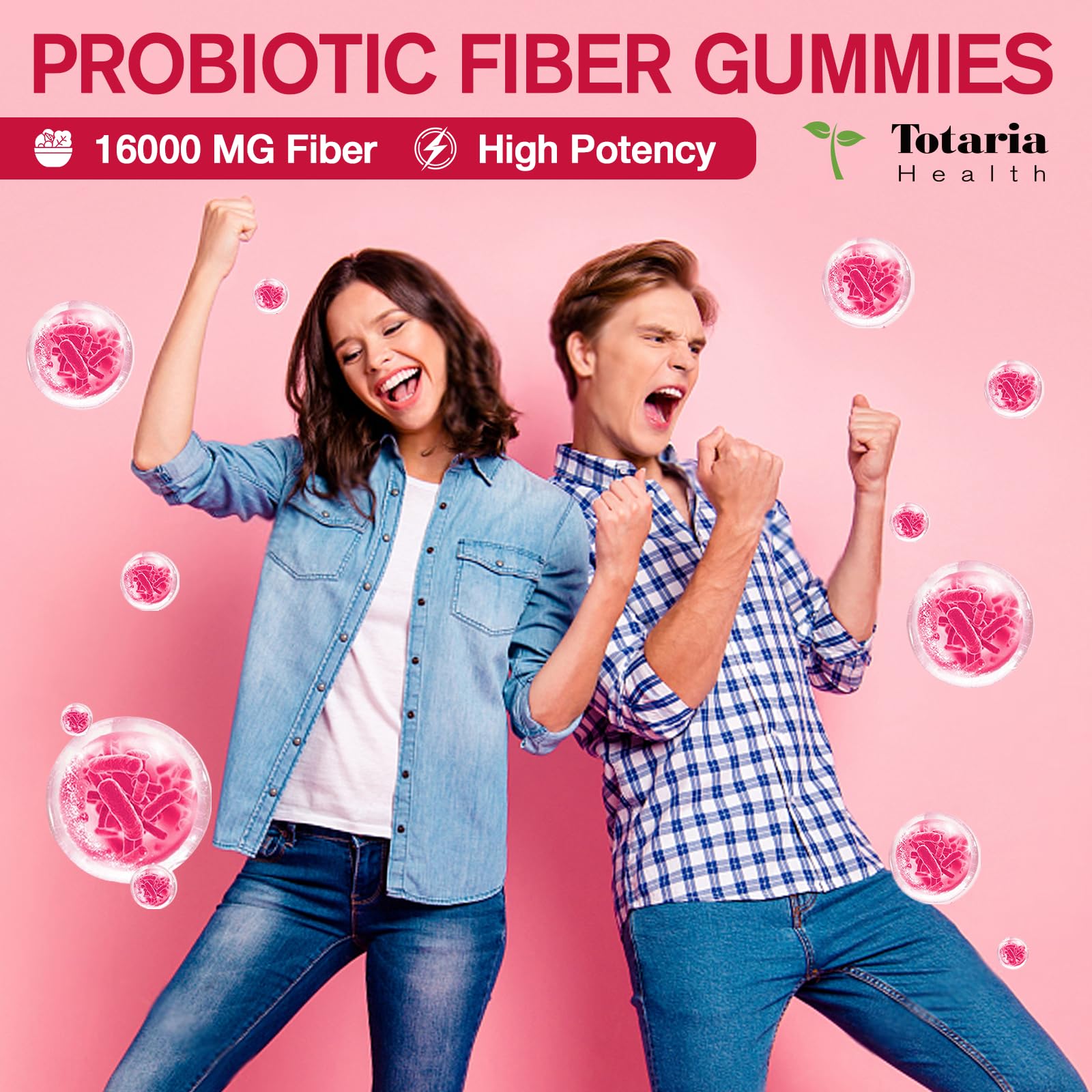 Totaria 9-in-1 Probiotic Fiber Gummies — 16g Fiber/Serving, 5B CFU Bacillus Coagulans (60 Gummies)