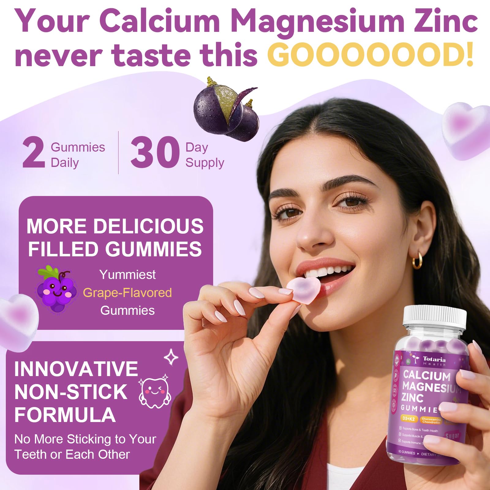 Totaria Sugar Free Calcium Magnesium Zinc Gummies - 1200 mg, 19-in-1 Vegan